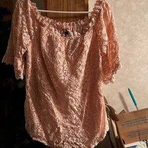 Chic Lace Off-Shoulder Blouse - Blush Pink